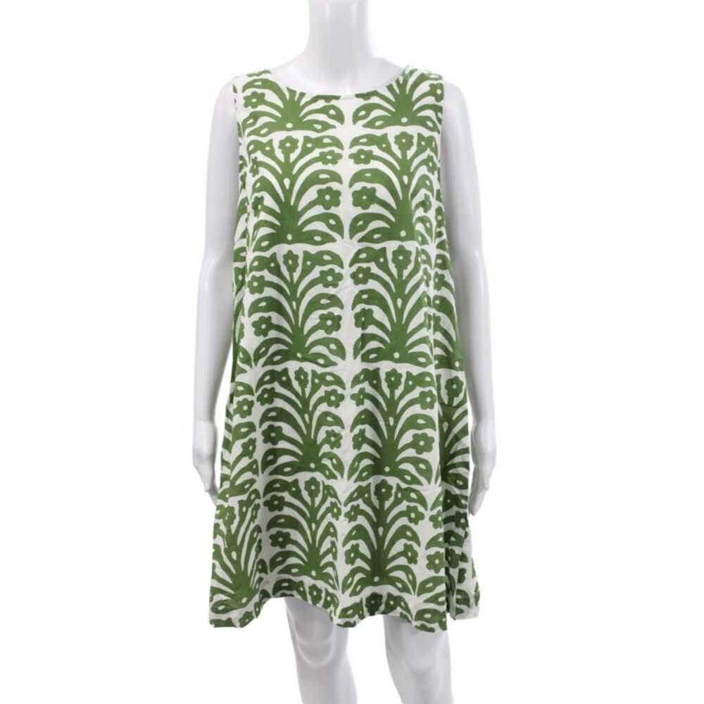 Fitzroy & Willa Women Shift Dress Green Floral Cotton Sleeveless Zip Size M